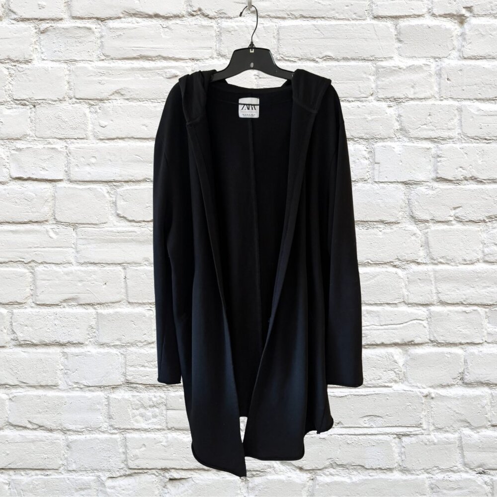 Zara Men's Black Hooded Open-Front Drape Cardigan | Men's XL